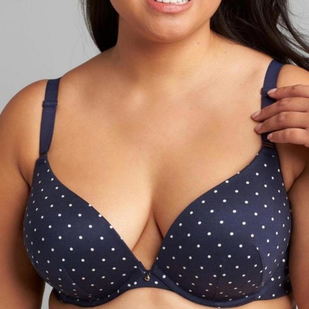 Cacique Invisible Backsmoother Boost Plunge Bra Navy Dot